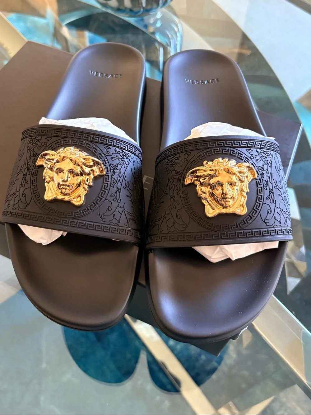 Versace Slide Sandals with Gold Medusa Emblem